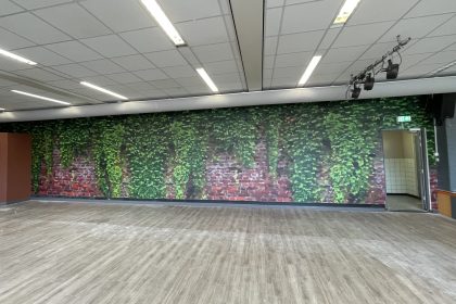 Werkman Stadslyceum Groningen 2 wanden voorzien van Airtex visuals ca 14  x 2,7 meter